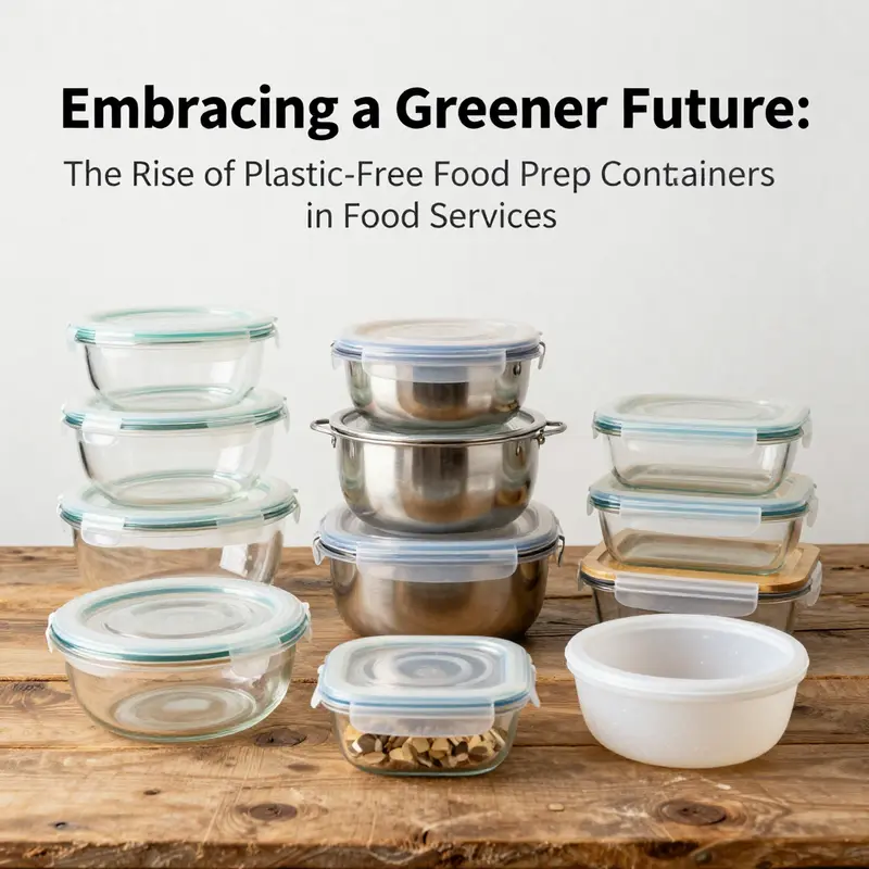 Various materials used for plastic-free food prep containers, highlighting their usability and aesthetic appeal.