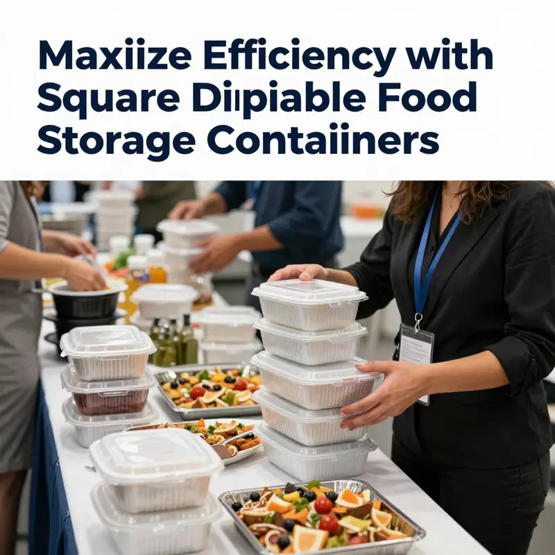 Various square disposable food storage containers displaying diverse materials and practical features.