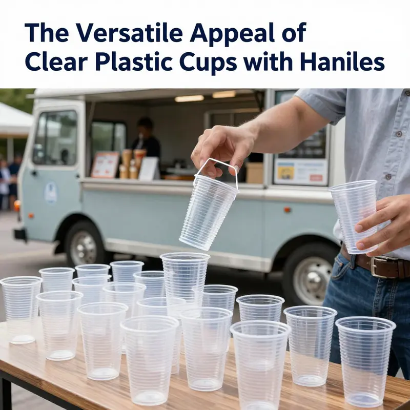 Durable clear plastic cups with handles at a cheerful outdoor picnic, showcasing their versatility and design.