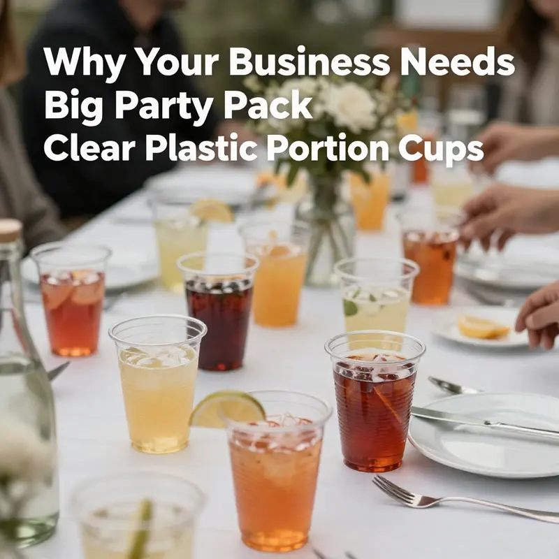 Display showcasing the versatility of clear plastic portion cups filled with various food items at a catered event.