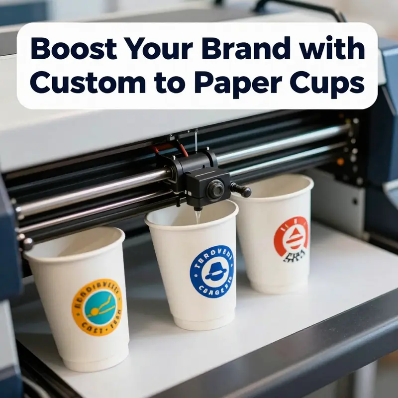 A variety of paper cups highlighting different materials used for custom logos.