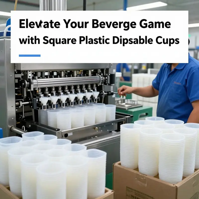A diverse array of square plastic disposable cups ideal for beverages and desserts.