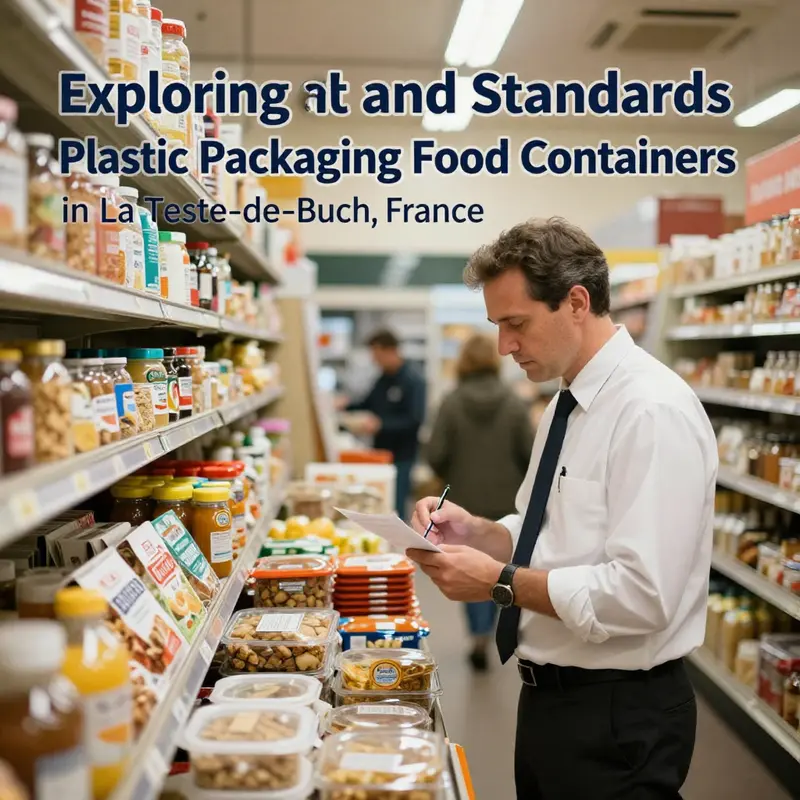 Diverse types of plastic food containers available in La Teste-de-Buch’s market.