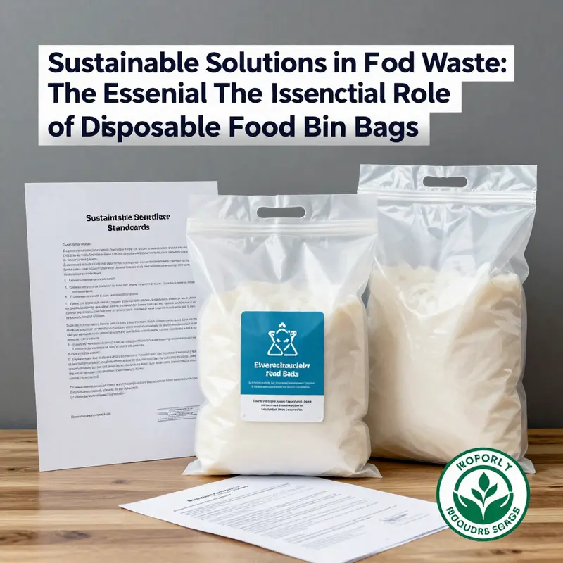 An illustrative representation of biodegradable disposable food bin bags intertwined with food waste.