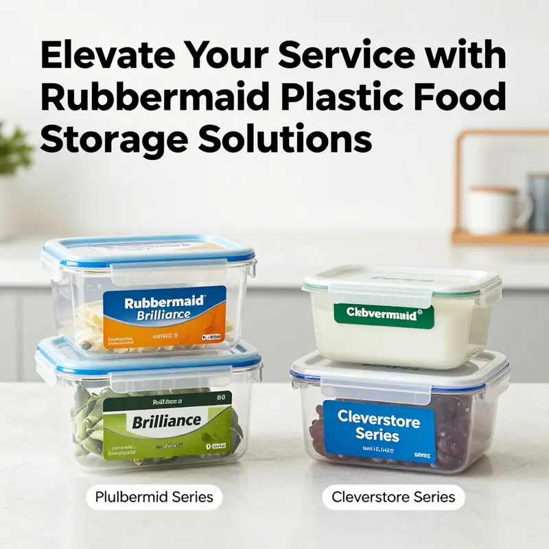 An organized kitchen display showcasing Rubbermaid’s variety of plastic food storage containers with lids.