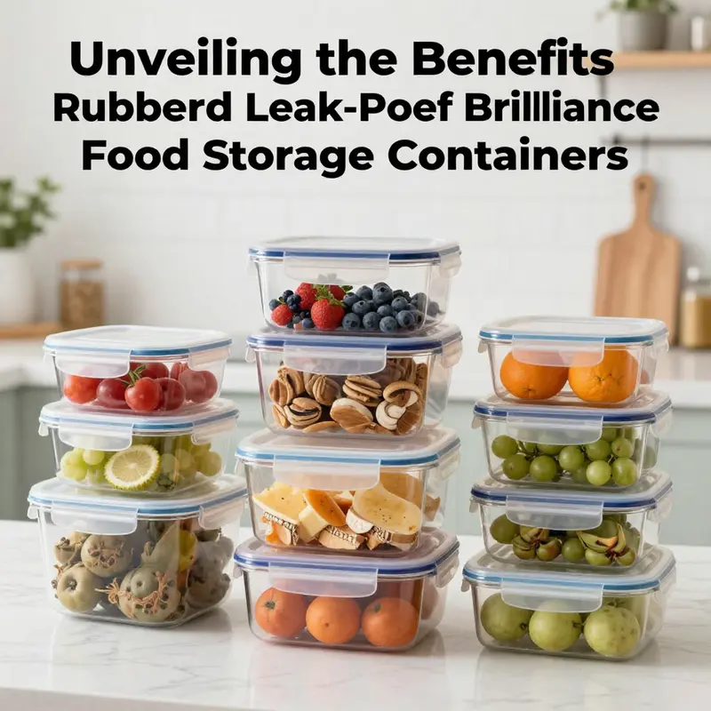 A collection of Rubbermaid Leak-Proof Brilliance food storage containers in a kitchen filled with various nutritious food items.