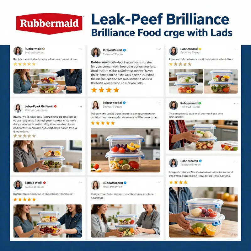 A display of the innovative features of Rubbermaid Leak-Proof Brilliance containers highlighting their capacity to store various food types securely.