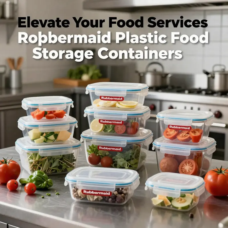 An assortment of Rubbermaid plastic food storage containers displayed in a modern kitchen with fresh ingredients.