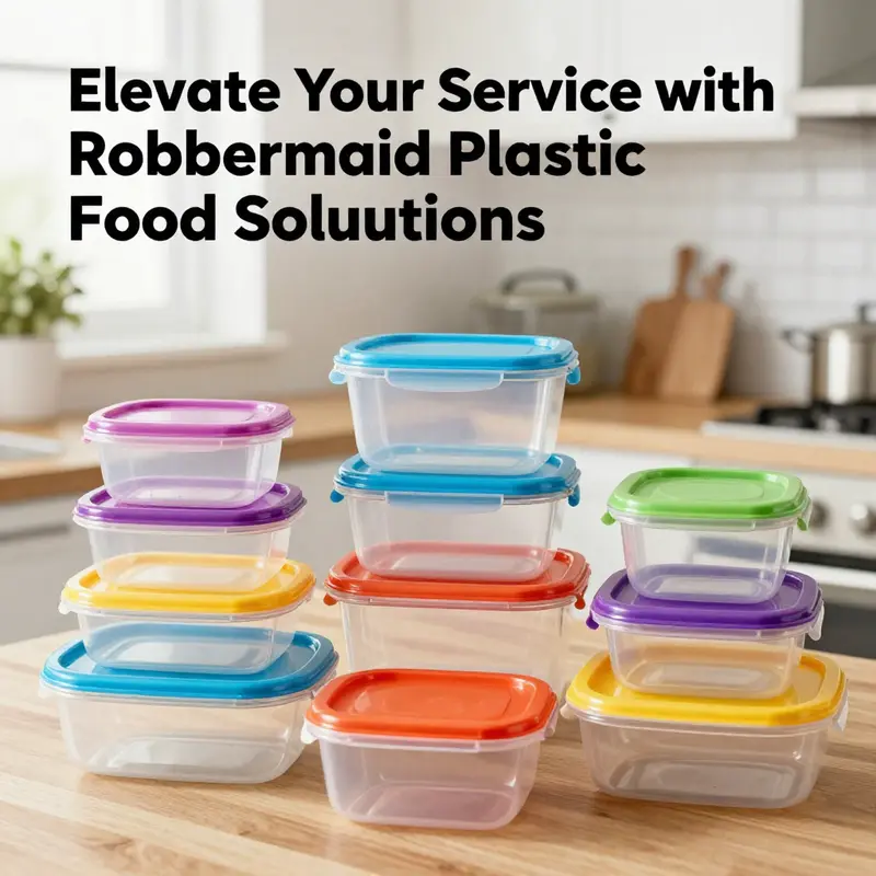 An organized kitchen display showcasing Rubbermaid’s variety of plastic food storage containers with lids.