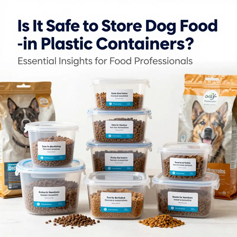 A clear display of food-grade plastic containers designed for safe dog food storage.