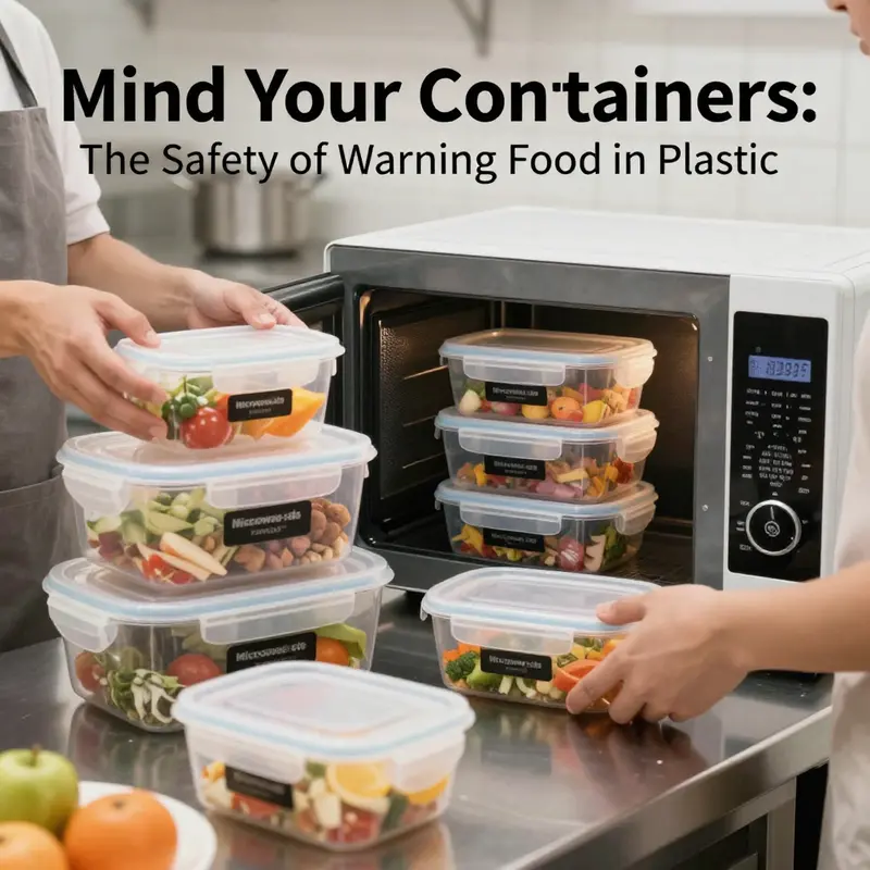 A visual guide to types of plastic containers with associated health risks when heated.