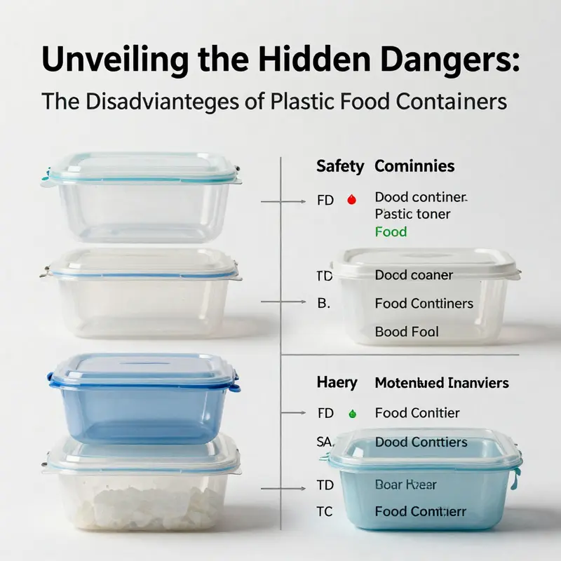 An illustration showing potential chemical migration from plastic containers to food, highlighting the risks involved.