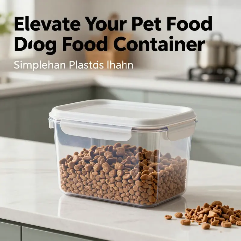 Beautifully styled simplehuman plastic dog food container featured in a modern kitchen environment.