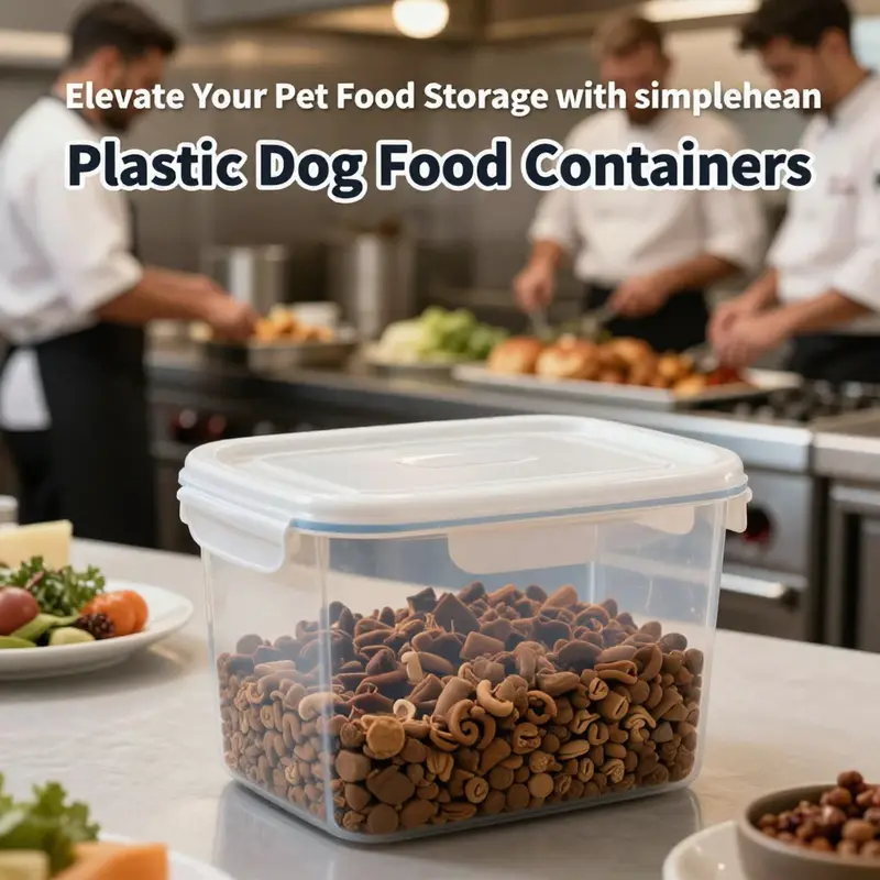 Detailed view showcasing the innovative design and functionality of the simplehuman plastic dog food container.