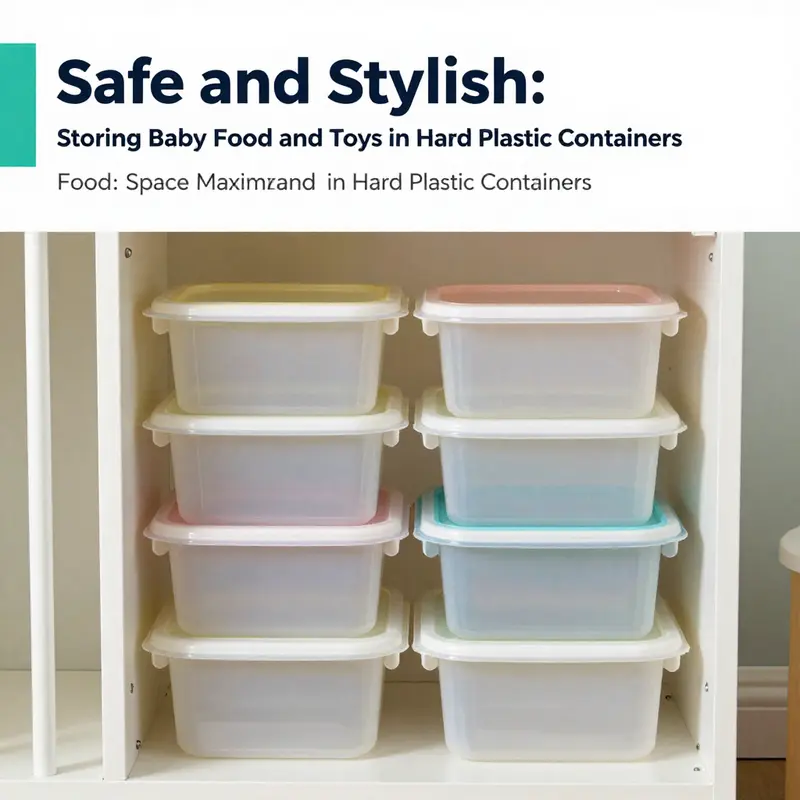 A well-organized kitchen demonstrating the use of safe hard plastic containers for baby supplies.