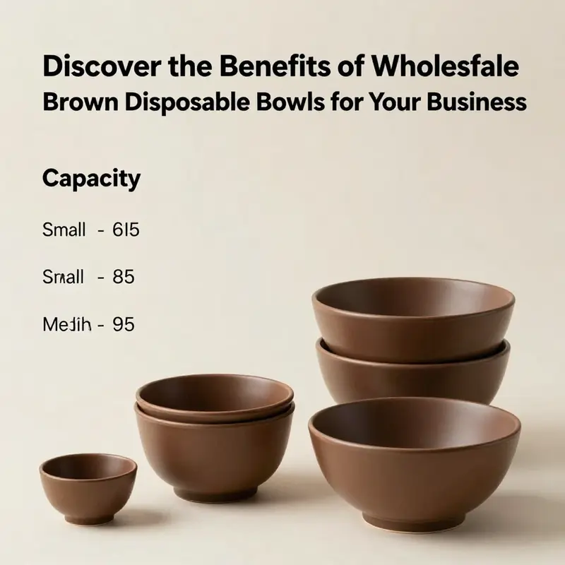 An assortment of brown disposable bowls highlighting various sizes and shapes, perfect for different food service needs.