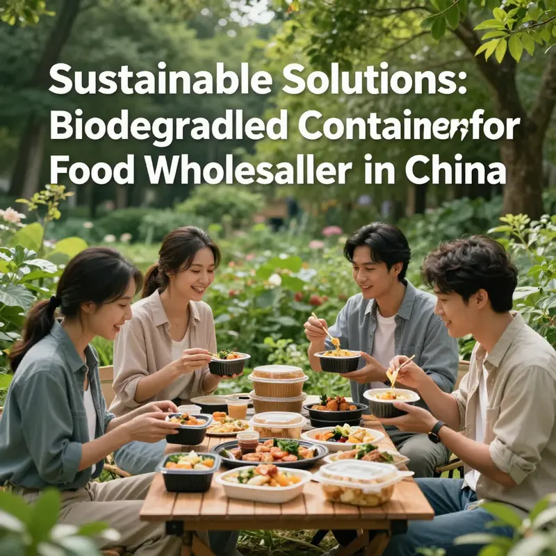 A vibrant market scene demonstrating the growing popularity of biodegradable food containers in China.