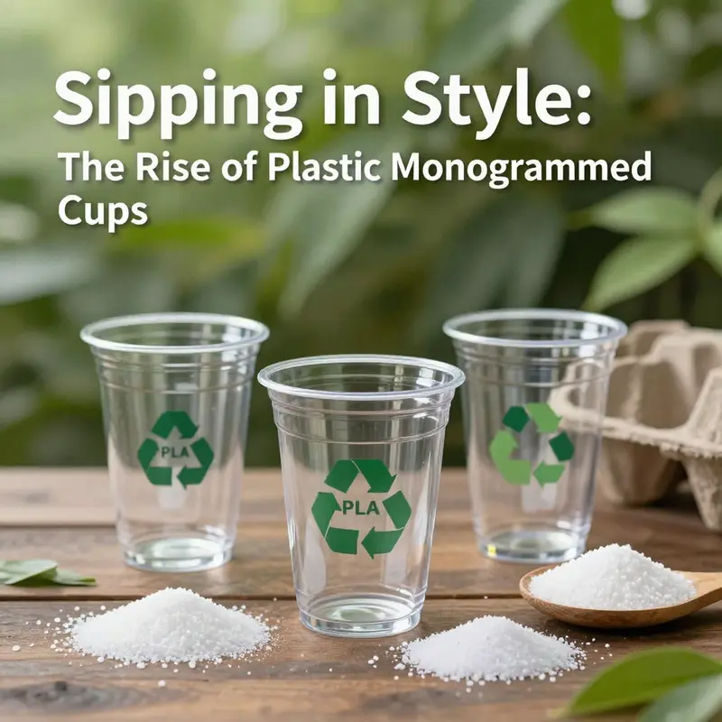 A showcase of beautifully customized clear plastic monogrammed cups, demonstrating versatility for any event.