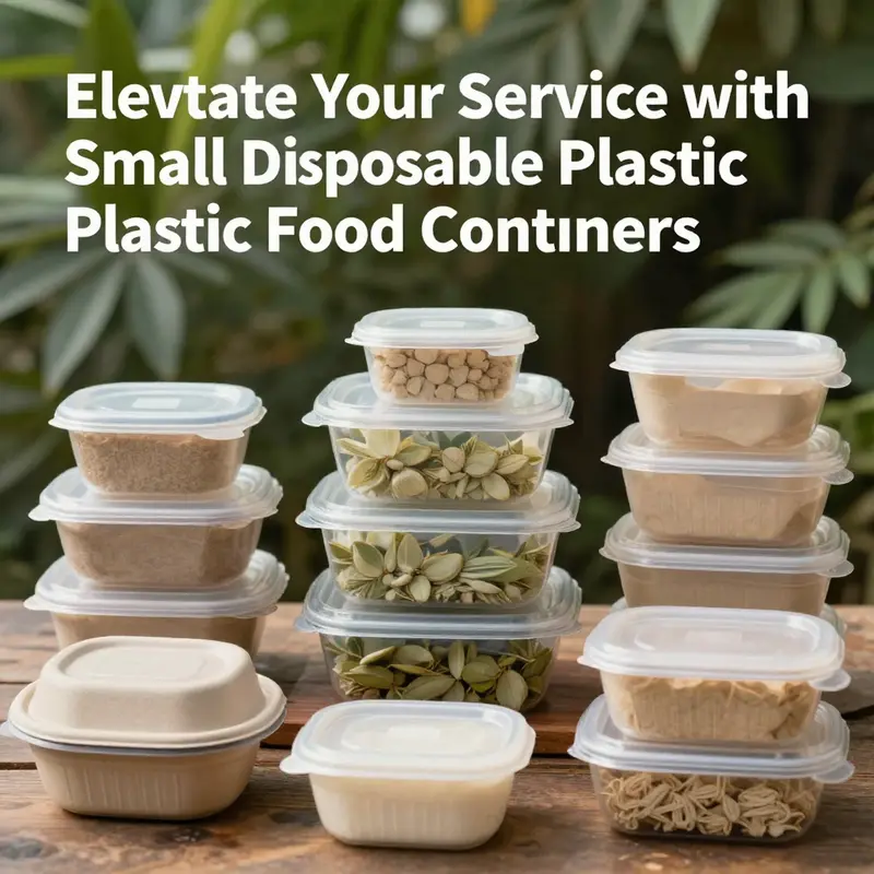 Small disposable plastic food containers showcasing materials and safety labels.