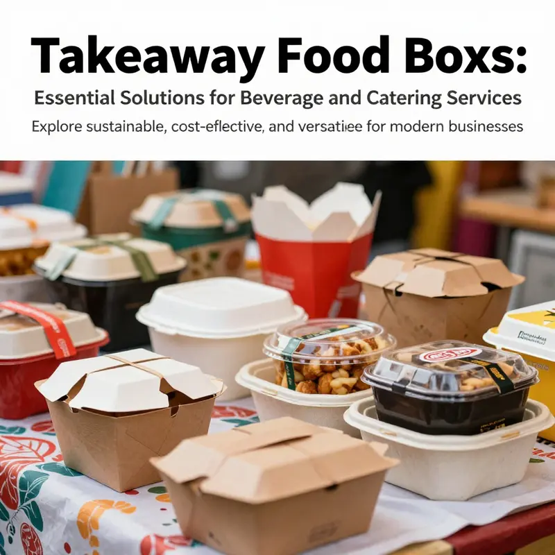 An assortment of takeaway food boxes placed in a lively outdoor market, highlighting the diverse options available for food service providers.
