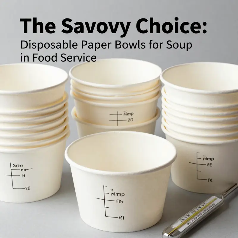 An active kitchen scene highlighting the varied applications of disposable paper bowls for soup in food services.