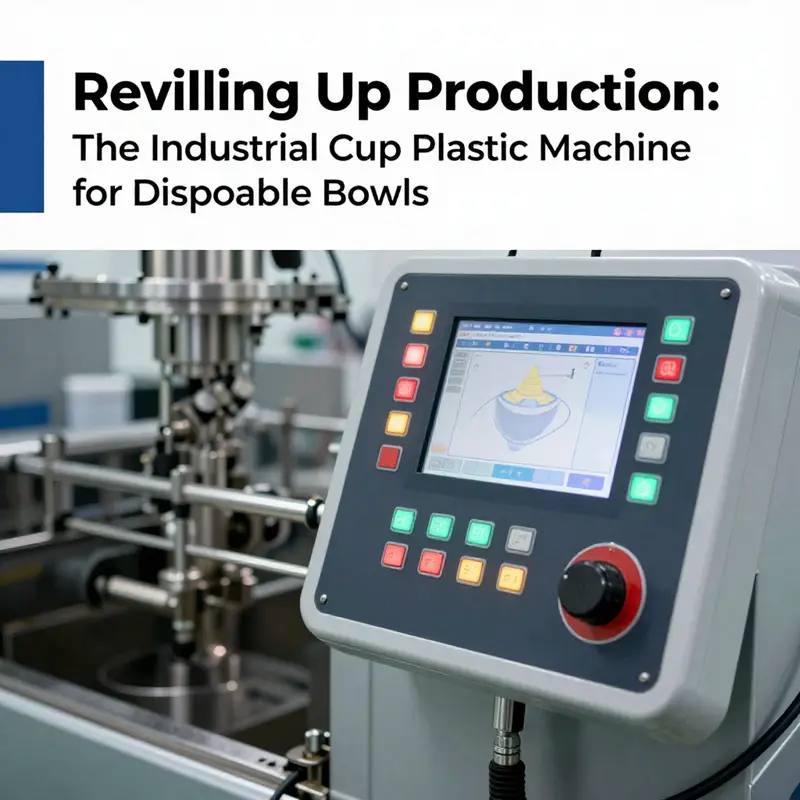 Detailed view of an industrial cup plastic machine highlighting its key design features.