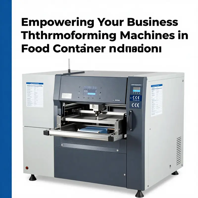 Overview of a thermoforming machine producing various food containers.