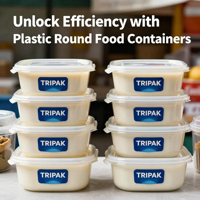 Key features of TRIPAK food containers including microwave and dishwasher safety.