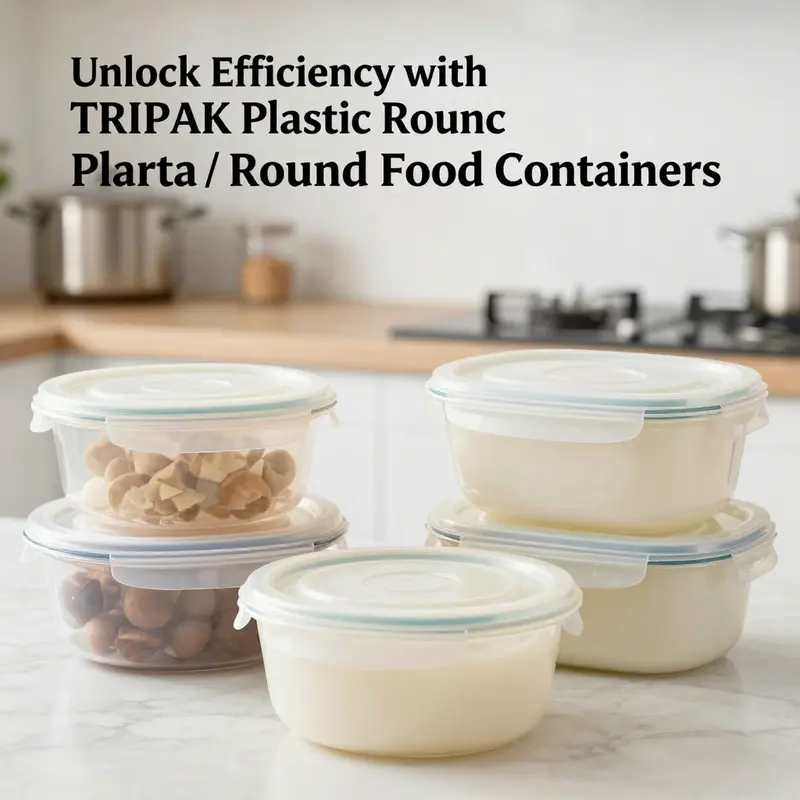 Key features of TRIPAK food containers including microwave and dishwasher safety.