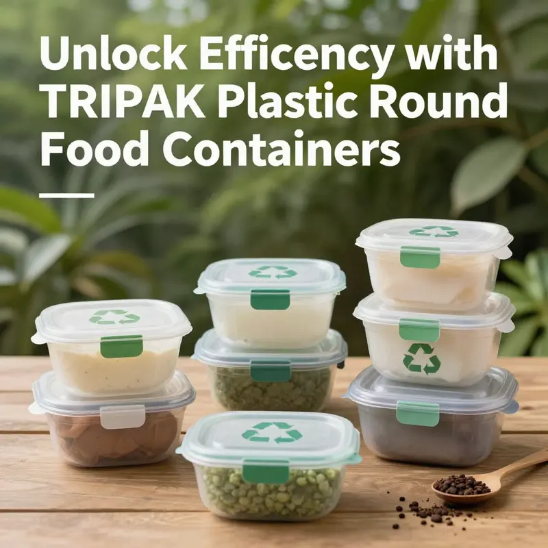 Key features of TRIPAK food containers including microwave and dishwasher safety.