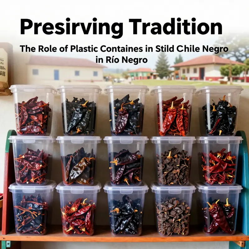 Opaque plastic containers effectively protect dried chilhuacle negro peppers from light and moisture.