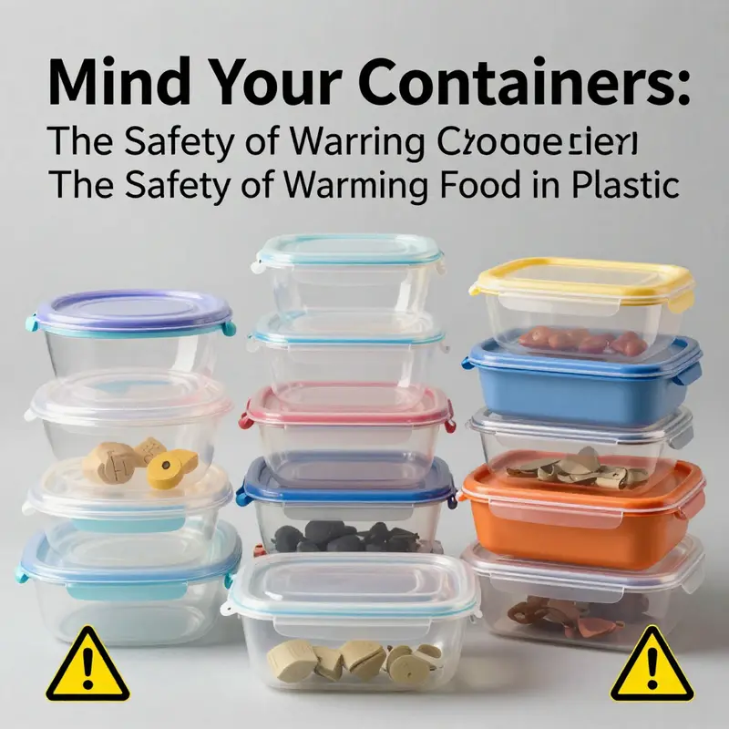 A visual guide to types of plastic containers with associated health risks when heated.