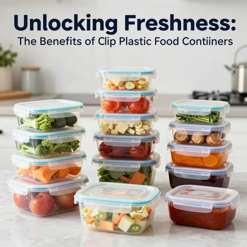 A variety of clip lock plastic food containers, perfect for diverse food storage needs.