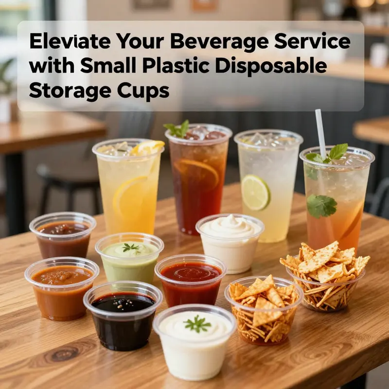 An array of small plastic disposable storage cups demonstrating their diverse applications in food service.
