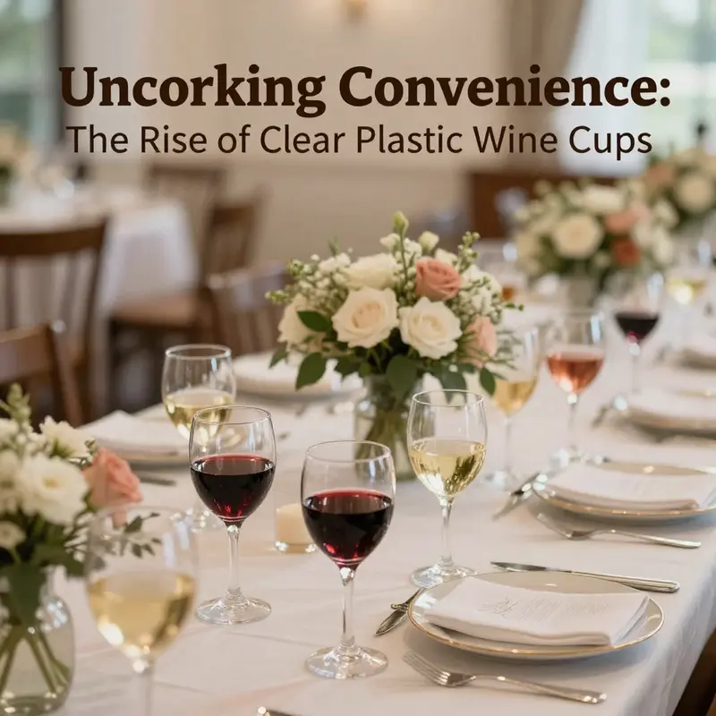 Clear plastic wine cups elegantly displayed at a wedding, highlighting their functionality and aesthetic appeal.
