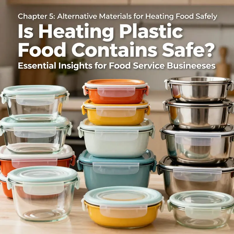 Safety concerns related to heating plastic food containers, detailing different types of plastics.