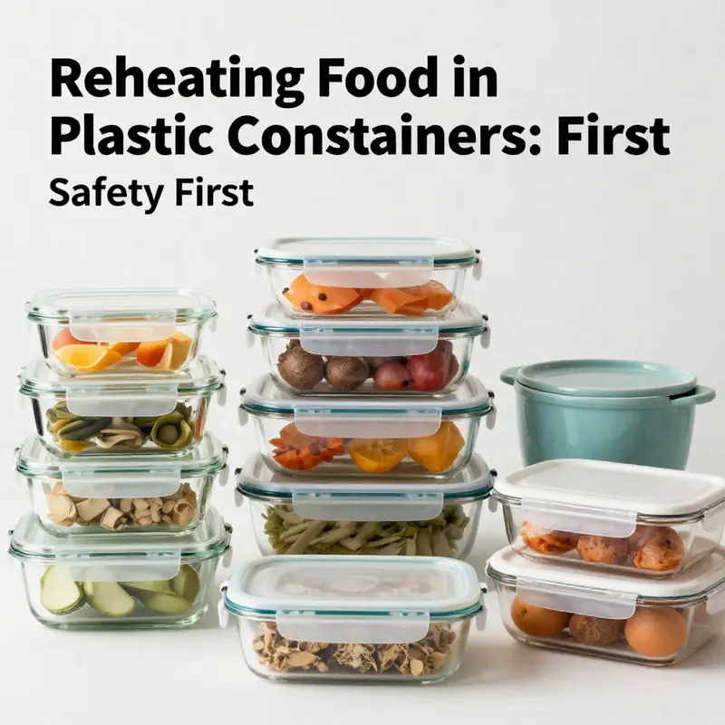 Visual representation of plastic degradation and health risks associated with reheating food.