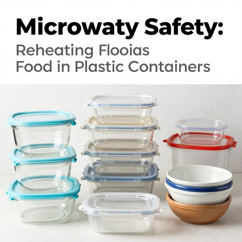 A display of microwave-safe plastic containers in a bustling restaurant kitchen.