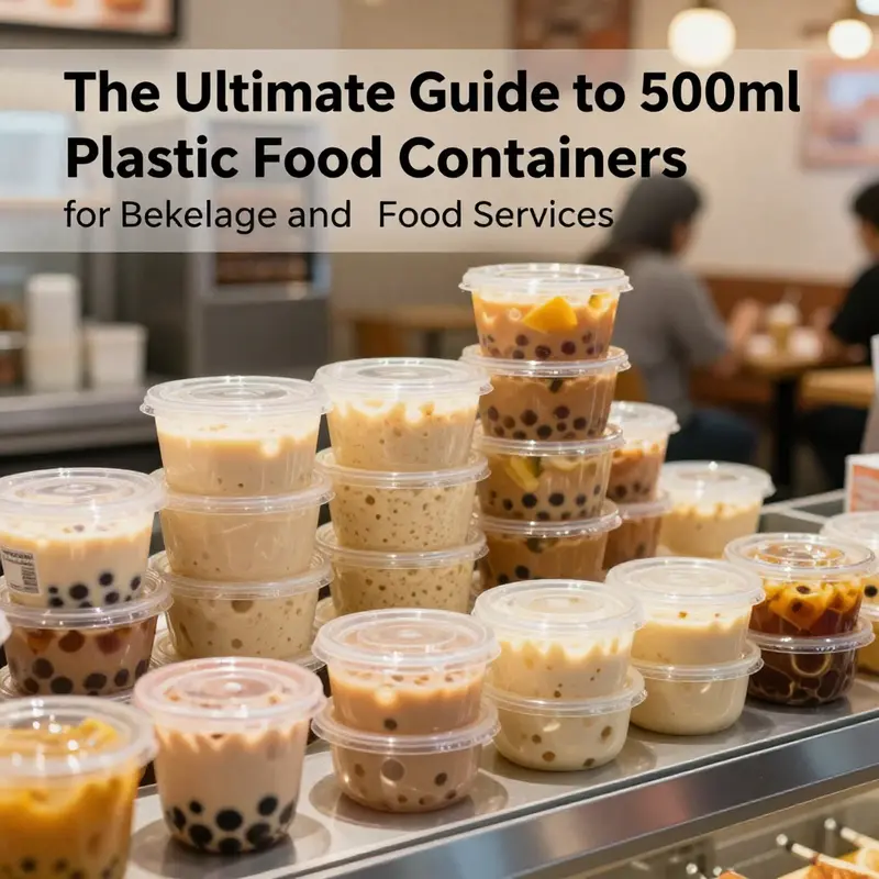 Different materials like polypropylene and PET used in 500ml plastic food containers.