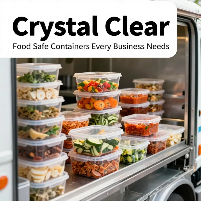 A variety of food-safe clear plastic containers showcasing different materials.