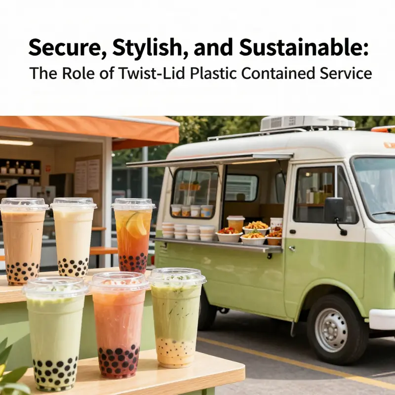 Different types of plastic food containers with twist lids, showcasing materials used in food service.