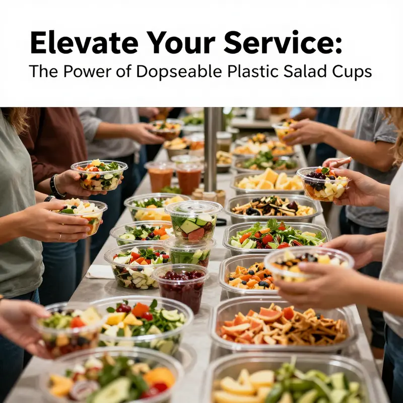 Showcasing the variety of sizes and designs of disposable plastic salad cups.