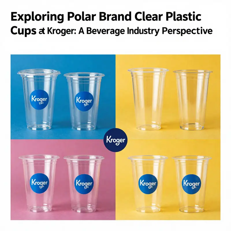 A variety of 10oz clear plastic cups available at Kroger for beverage services.