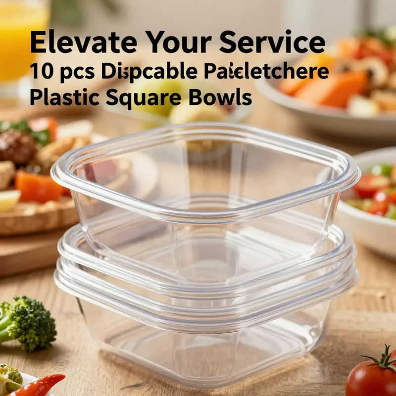 Overview of BalsaCircle’s 10 pcs disposable plastic square bowls featuring their elegant design.