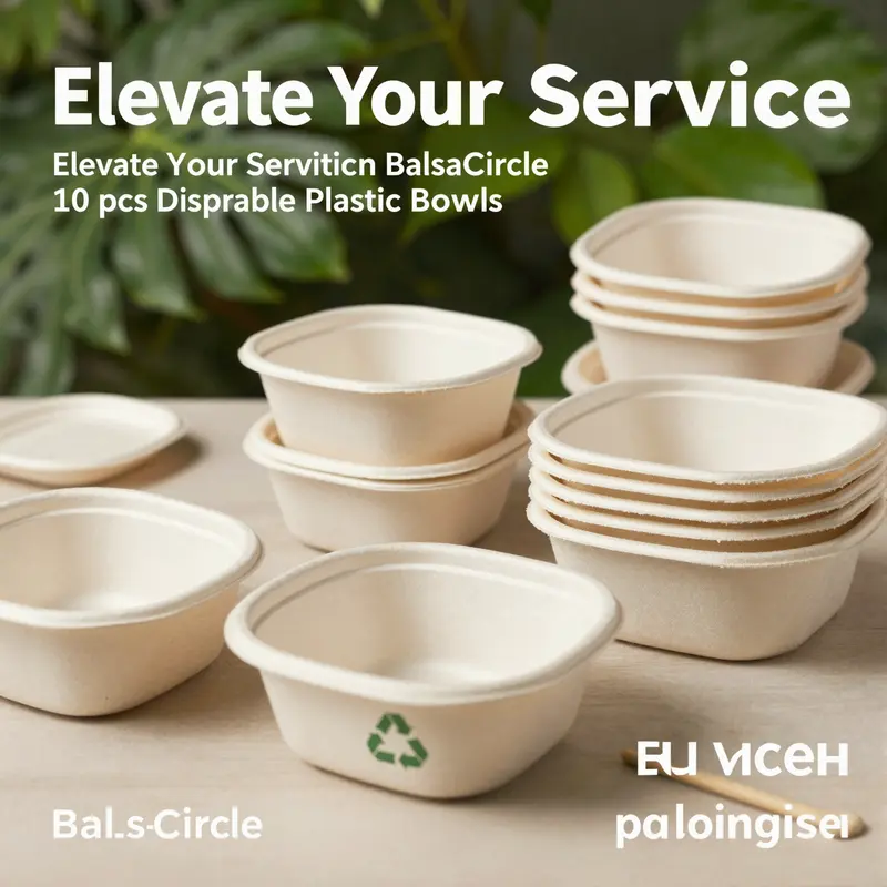 Overview of BalsaCircle’s 10 pcs disposable plastic square bowls featuring their elegant design.