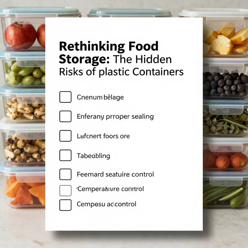 Degraded plastic containers versus fresh food items highlighting storage risks.
