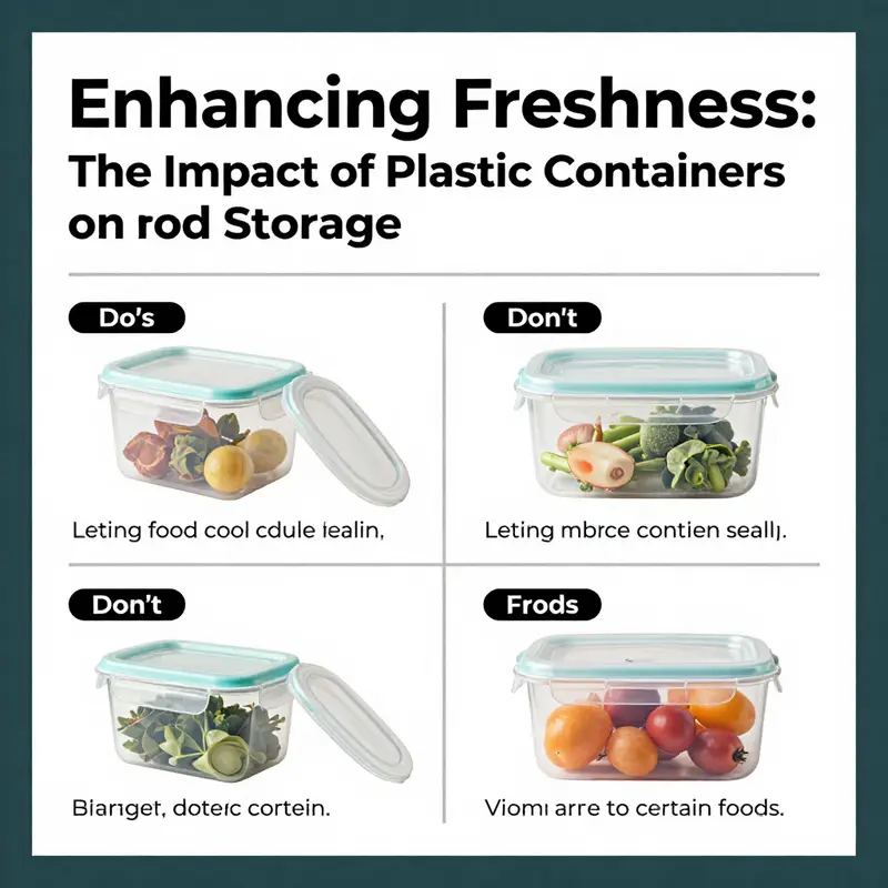 An assortment of food-grade plastic containers demonstrating safety certifications and fresh produce storage.