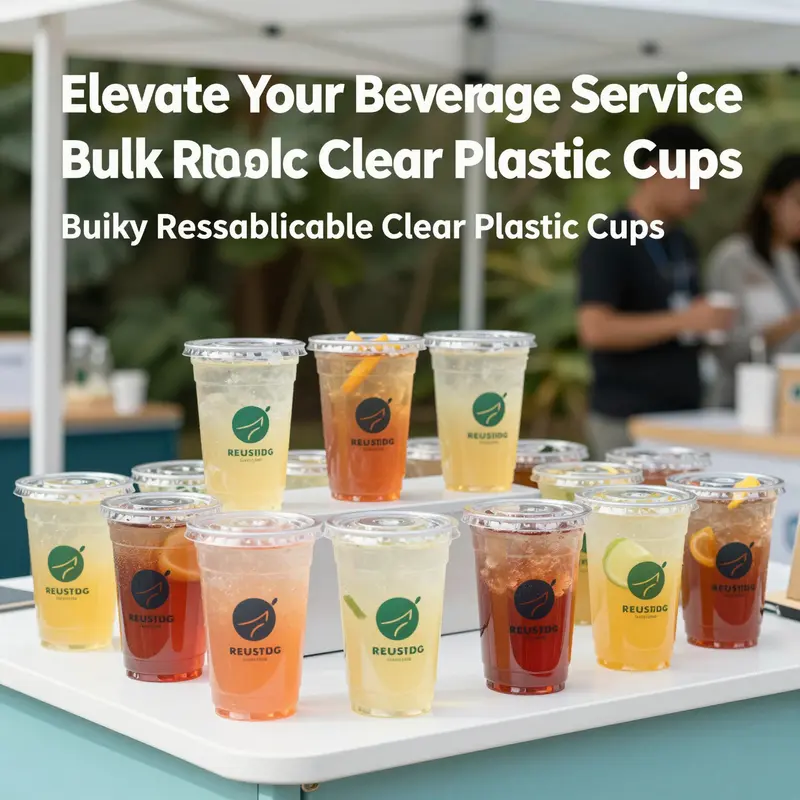 An array of reusable clear plastic cups demonstrating high-quality materials and elegant design.