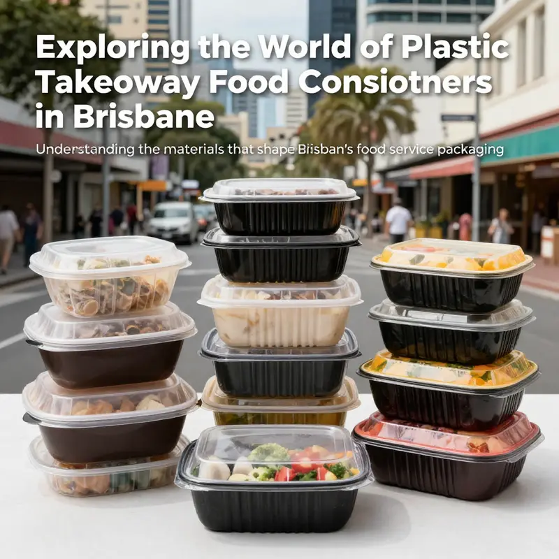 A collage of various plastic takeaway food containers representing the diversity in Brisbane's food service.