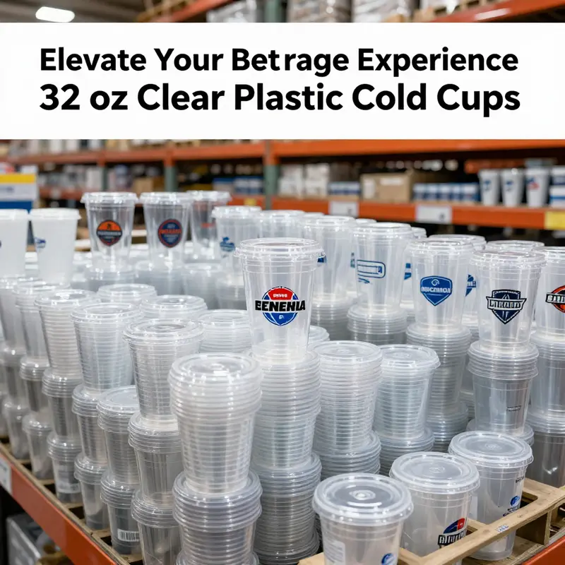 Eco-friendly 32 oz clear plastic cups made from recyclable PET.